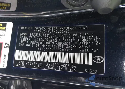 2023 Toyota Camry Se из США, поврежденный, VIN 4T1S11AK7PU783327